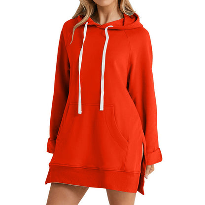 Solid-color hooded mid-length hoodie